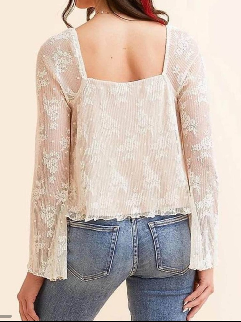 Buckle Women's Cream Lace Square-Neck Bell Sleeve Top - Picture 2 of 8